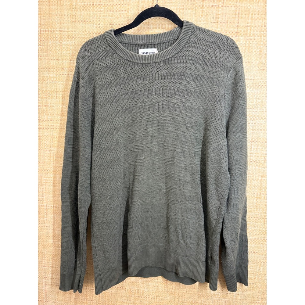 Taylor Stitch Mens 44 Textured BCI Cotton Crewneck Sweater Olive Green